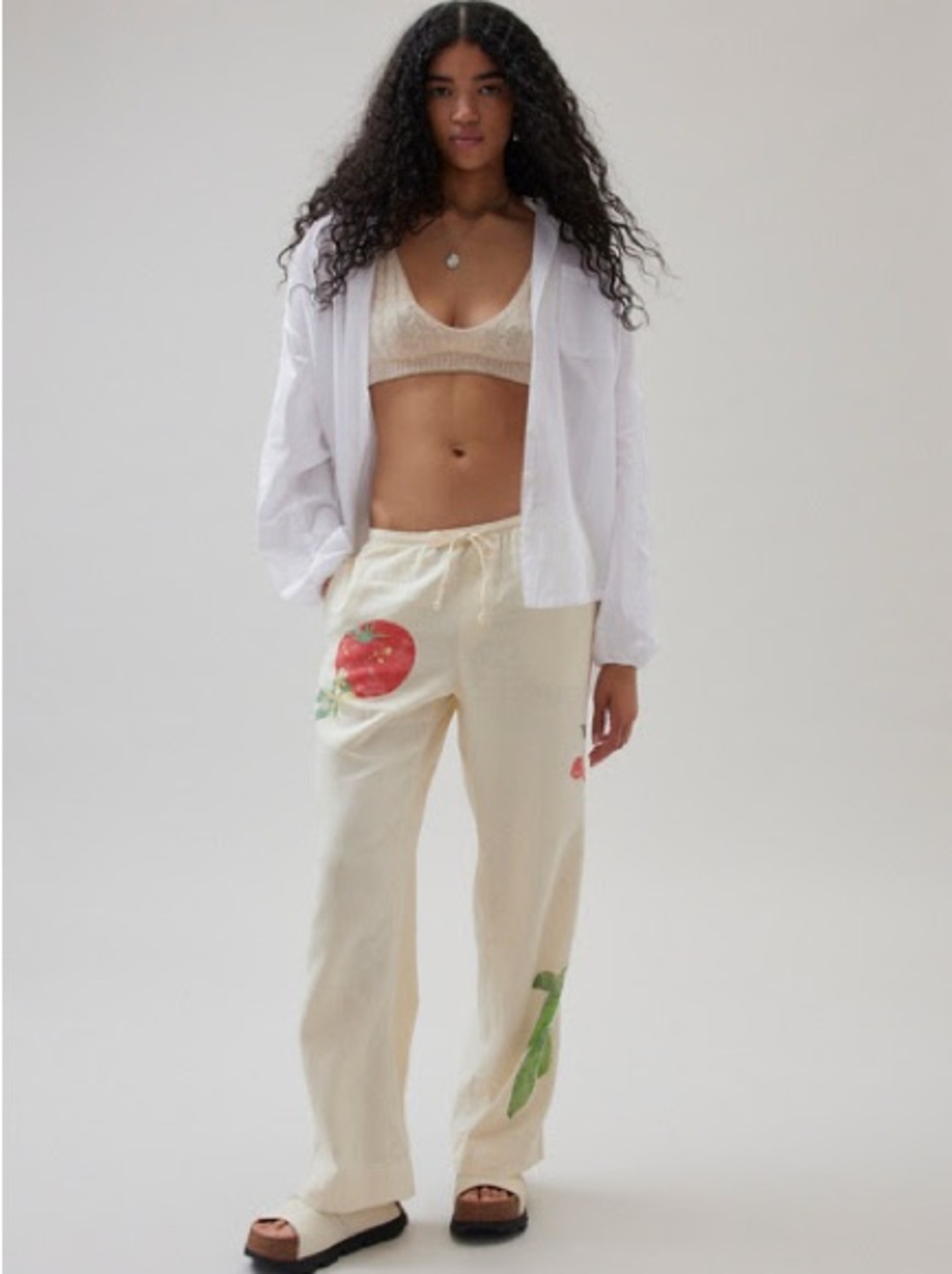 BDG Cream Wide-Leg Linen Drawstring Pants